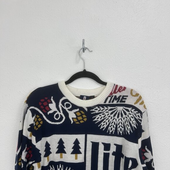 Miller Lite Sweater Mens L Multicolor Christmas Beer Acrylic Knit Pullover Dad - Picture 2 of 8